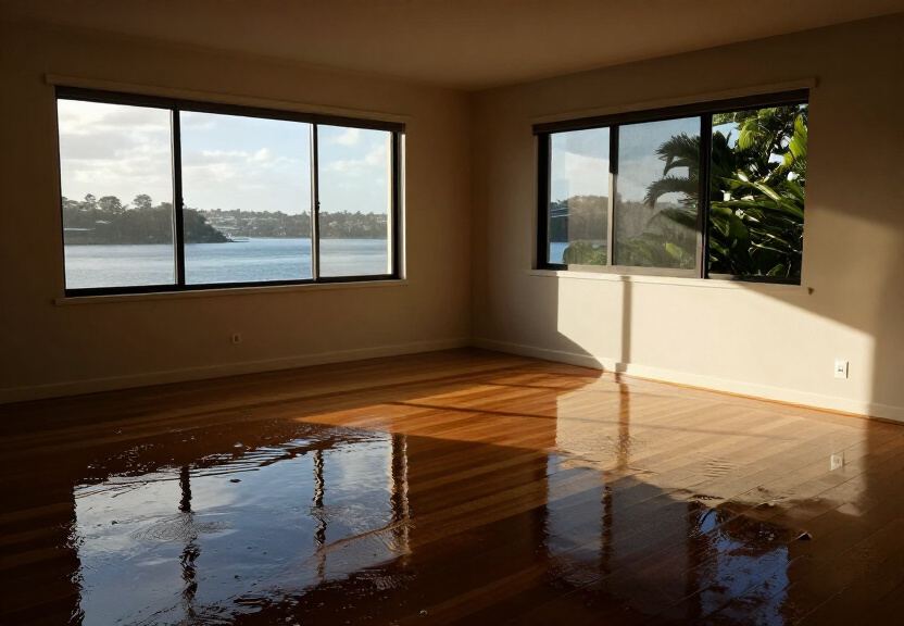 Flooded living room in Punchbowl before restoration